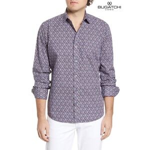 BUGATCHI MEN NWT ABSTRACT PRINT L/S CLASSIC FIT MULTI COTTON SPORT SHIRT. SIZE L